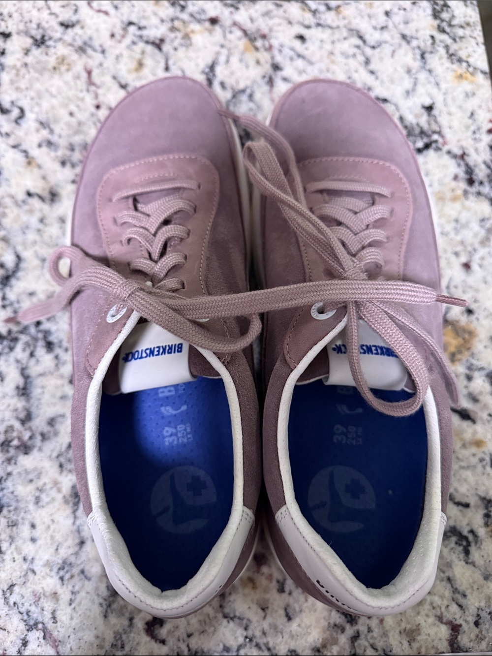 Birkenstock Mauve Suede Lace-Up Sneakers with Blue Insole
